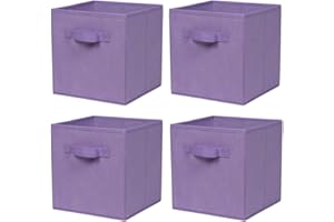 BonChoice Foldable Storage Cubes Boxes Pack of 4 with Handle for Home Organization, Fabric Wardrobe Storage Box Organizer Basket Bins for Clothes Bedding Toys Towels,Collapsible & Durable Light Purple