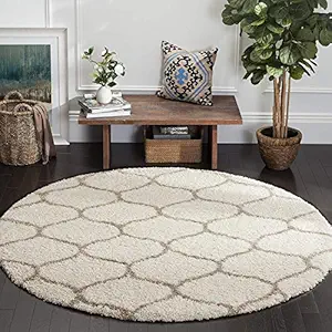 Rufruf Ultra Soft Fluffy Area Rugs for Living Room, Luxury Shag Rug Fur Non-Slip Floor Carpet for Living Room, Kids Room, Baby Room, Girls Room, and Nursery - Modern Home Decor, 3x3 Round Feet Ivory|Beige