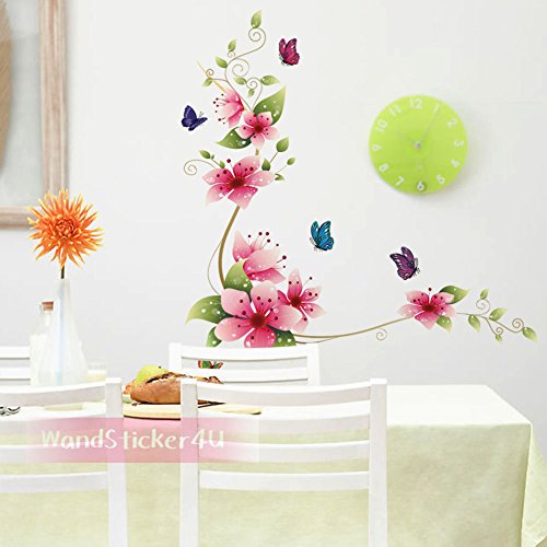 Wandsticker4U- Wandtattoo „Blumenranke Romantik“ mit Schmetterlingen | Effektbild: 62x64cm | Wandaufkleber Blumen Fenstersticker Sticker Deko für Badezimmer, Bad, Wohnzimmer, Küche, Fliesen, Schrank - 3