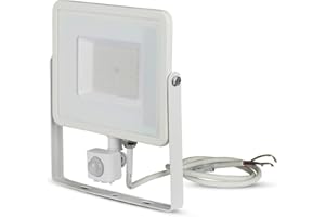 V-TAC Faro LED chip Samsung 50 W con sensor de movimiento y crepuscular e interruptor manual de bloqueo color blanco 3000 K IP65