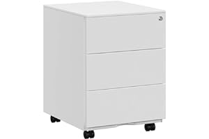 SONGMICS Caisson de Bureau, Meuble de Bureau, Casier sur roulettes, Métallique, pour Imprimante, Verrouillable, 3 Tiroirs, Prémonté, Télétravail, 45 x 39 x 54 cm, Blanc Mat OFC63WT