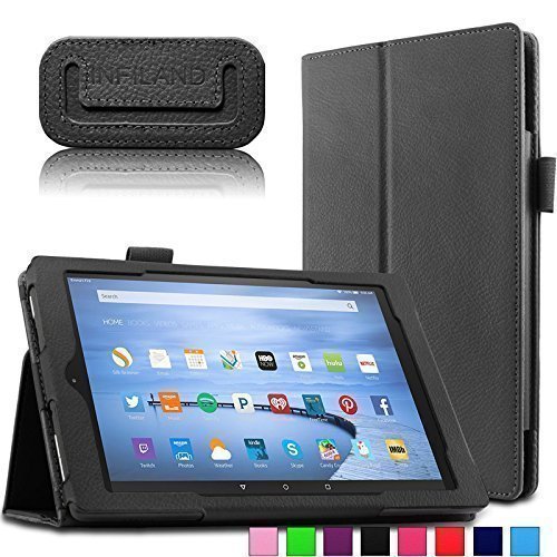 Infiland Fire HD 8 2015 Hülle Case -Slim Fit Folio PU-lederne dünne Kunstleder Schutzhülle Cover Tasche für Amazon Fire HD 8 Zoll(5. Generation - 2015 Modell)Tablet (mit Auto Schlaf / Wach Funktion)(Schwarz)