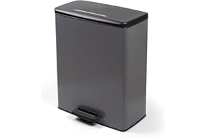 Curver - Poubelle à pédale 65 l, couleur grise, couvercle et anneau pour sac