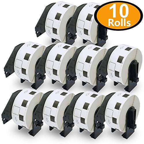 10 Rolls Brother-Compatible DK-11221 23mm x 23mm 10000 Square Labels With Refillable Cartridge