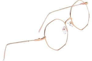 Voolga Klassische Retro Blaulichtfilter Brille, Polygon Brille Ohne Stärke Damen und Herren, Mode Fake Brille für Anti Blaulicht von Computer mit Metall Brille Beine