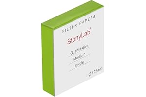StonyLab Quantitative Filter Paper Circles, 125mm Diameter Cellulose Filter Paper with 20 Micron Particle Retention Medium Filtration Speed, Pack of 100 (125mm Diameter)