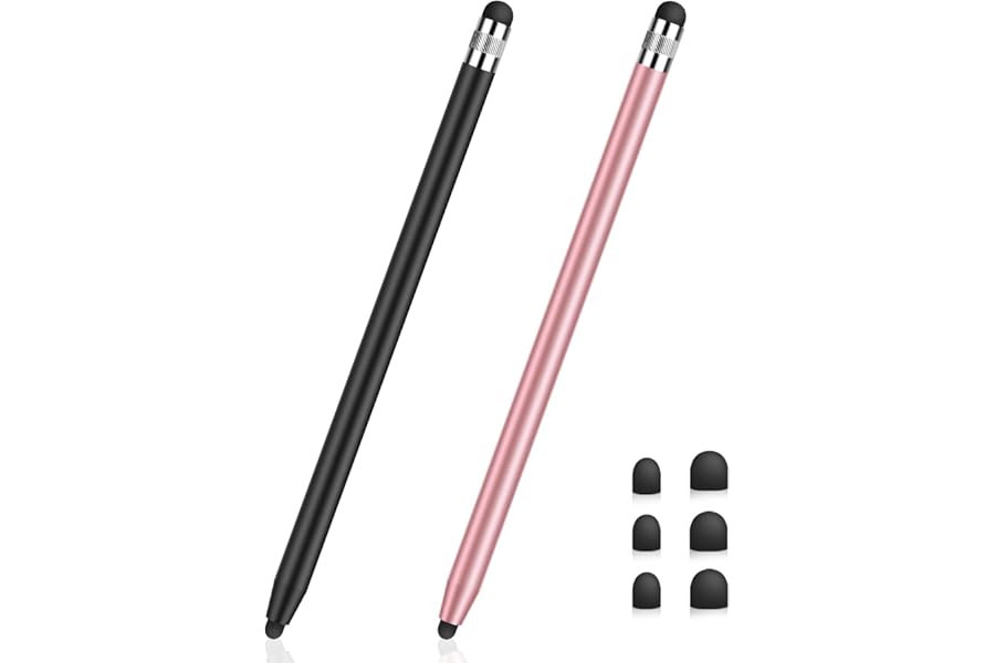 MEKO Stylus Pens for Touch Screens, Universal Tablet Pen Capacitive 2 in 1 Stylus for iPhone/iPad/pro/Mini/Air/Samsung/Tablet (Black + Rose Gold)
