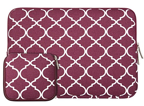 MOSISO Quatrefoil Stil Canvas Gewebe Laptop Hülle Sleeve Tasche für 11-11,6 Zoll MacBook Air, Ultrabook Netbook Tablet mit einem kleinen Fall, Weinrot