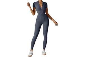 Litthing Mono de Yoga Mujer Ropa Deportiva con Cremallera Mangas Cortas Traje Una Pieza Jumpsuit Sexy Elásticos Largo Body Overol de Gimnasio Entrenamiento Fitness Running