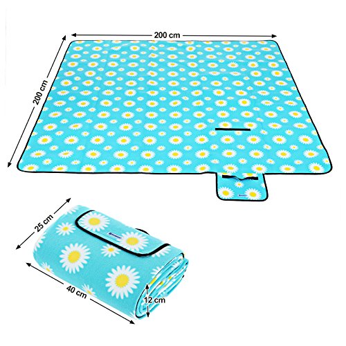 SONGMICS 200 x 200 cm XXL Picknickdecke Fleece wärmeisoliert wasserdicht mit Tragegriff GCM74J – Bild 5