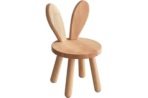 Yier Mei Solid Wood Stand Stool Customized Rabbit Ears Shaped Backrest Kids Small Chair,Round Wooden Childs Furniture for Eating, Reading and Playing(L, Wood Color)