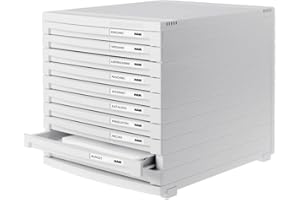 HAN CONTUR 1510-11 szafka z 10 płaskimi, otwartymi szufladami do formatu B4, w zestawie z tabliczkami do opisu, gumowe nóżki, modułowy system szuflad z możliwością rozbudowy, kolor jasnoszary