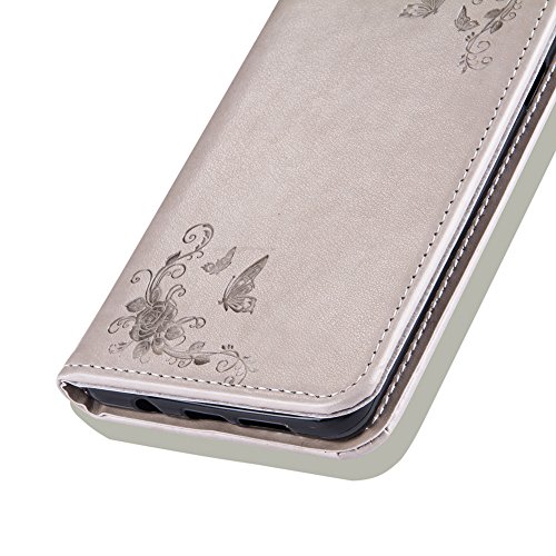 SKYXD Leder Hülle für Samsung Galaxy A5 2016 Rosen Blumen und Schmetterlings Muster,PU Folio Klappbar SchutzHülle [Brieftasche Kartenfach / Magnet / Standfunktion / Trageschlaufe] KlappHülle für mit [Koala Handyanhänger + Eingabestift] 3 in 1 Zubehör Set Handy Tasche Etui for für Samsung Galaxy A5 2016 A510F Bookstyle Flip Case Leather Cover With [Stylus and Dust Plug]- Grau - 6
