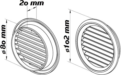 L2 Lüftungsgitter Abschlussgitter rund Ø 80 mm weiß mit Insektennetz Gitter ABS Kunststoff witterungsbeständig Insektenschutz - 2