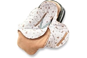 JUST IN COTTON Swaddling Blanket Baby Seat Pram: Velour Bamboo Blanket for Car Seat, Pushchair and Bath. Baby Blanket for Child Car Seat Universal Winter Baby Blanket for Buggy Car Seat (Bunny & Friends)