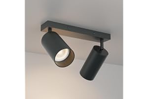 Aipsun antracite Lampada Faretti da Soffitto Orientabili 2 Fiamme, faretto da soffitto GU10, plafoniera LED inclinabile per camere da letto, cucine, soggiorni (senza lampadina)
