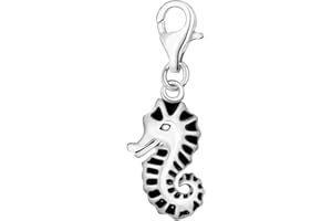 Quiges 925 Sterling Silver Sea Horse Clip On Lobster Clasp Charm Pendant