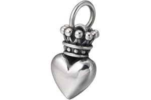 FORFOX Solid 925 Sterling Silver Puffed Heart Crown Pendant Charm for Men Women