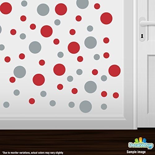 Set of 30 - Red / Metallic Silver Circles Polka Dots Vinyl Wall Graphic Decals Stickers by Decal Venue