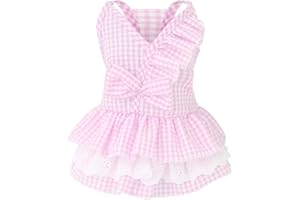 Amaone Hunde-Cheerleader-Outfit Haustier-Hundekleid aus Baumwolle, Frühling und Sommer, Haustierkleidung, Frühling, niedlich, Heimtierbedarf, Baumwolle, Pfirsichkleid, Bogenrock Stolz (Pink #2, M)