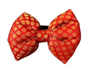 For The Fur Kids Traditional Dog Bow Tie for Diwali, Festivals, Weddings (Multi-Coloured) (Red Dots)