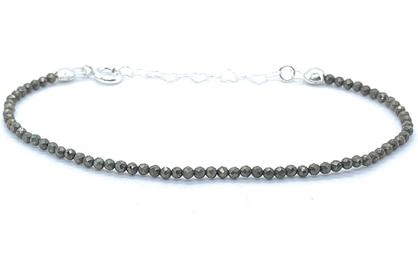 Pulsera de pirita natural de 2 mm, plata de ley 925, ajustable de 16 a 19 cm