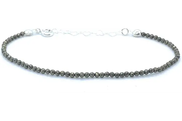 Pulsera de pirita natural de 2 mm, plata de ley 925, ajustable de 16 a 19 cm