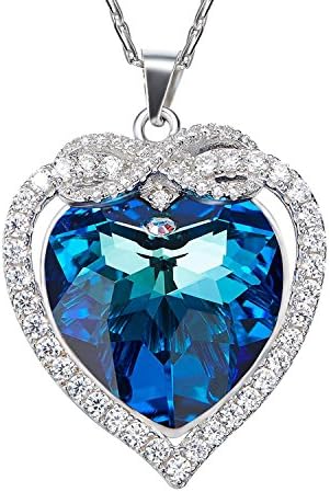 925 Sterling Silver Necklace, SILYHEART "Eternal Love" Blue Sapphire Swarovski Crystals Jewelry for Women Heart Pendant Necklace Birthday Gifts for Mom Anniversary Gifts Mothers Day Necklace