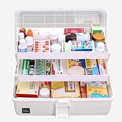 ZUJI Boîte à Pharmacie Multicouche Compartiment de Rangement de Médecine Trousse Pharmacie de Premiers Soins (Blanc)