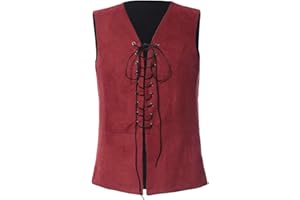 GRACEART Medievale Gotico Gilet Reversibile Pirata Gilet da Uomo Senza Maniche Cappotto Vintage (M, rosso/nero)