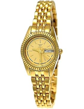 Elegante Kleine Ny London Designer Damen-Uhr Analog Quarz Armband-Uhr in Gold mit Datum