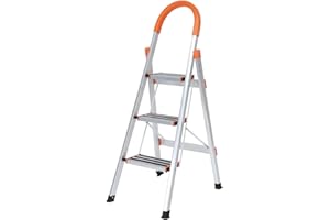 sogesfurniture Escabeau de sécurité Pliable, Marchepied Échelle Pliante 3 Marches Multifonctions en Aluminium - Pieds antidérapants, KS-JF-003-BH