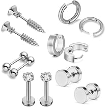 Orecchini Punk In Acciaio Inossidabile - 3 Paia Con Disegno A Catenella, Unisex, Ipoallergenici - Foto 7