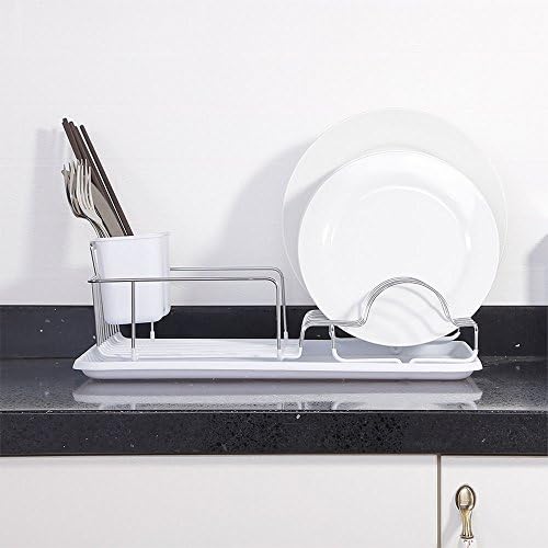 Weimanshop Stainless Chrome Dish Drainer with White Plastic Drip Tray Cutlery Rack Kitchen Drip Plates UK Stock