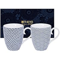 Tokyo Design Studio, Nippon Blue, 2 Juego de tazas con asa, 10.2 cm, 8.5 cm de diámetro, 350 ml, porcelana