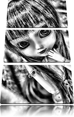 Pixxprint Pullip doll with hair, Canvas picture 3 parts, total size: 120x80 cm, wall picture, ready stretched, art print