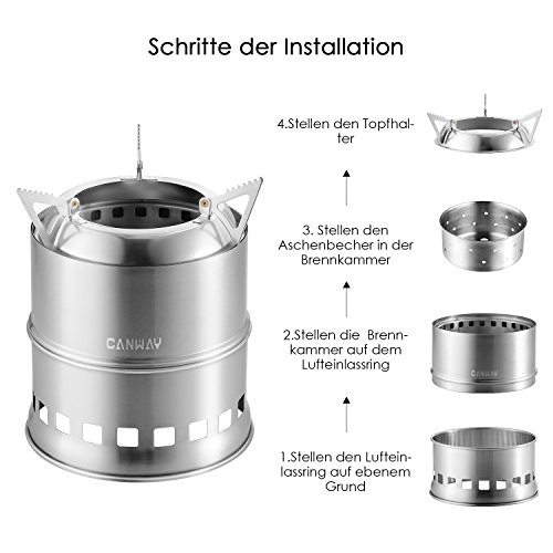 Canway Holzofen Holzvergaser Holzkocher Holzofen Camping Kocher Herd aus Edelstahl für Picknick, Wandern, Camping - 3