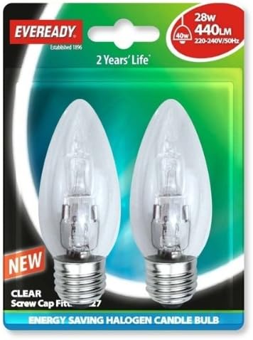 Eveready LightingCandle ECO Halogen 28 Watt (40 Watt) ES/E27 Edison Screw Card of 2 EVES4875