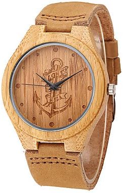 MIAOJUNLost Sea Anchors Design Bamboo Wood Watches Japan Quartz Wood Bamboo Wristwatches Genuine Leather Men Women , brown , one size