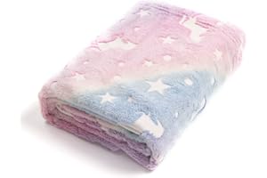 ‎LAT LEE AND TOWN LAT Kuscheldecke Leuchtet im Dunkeln, Kinderdecke Fleecedecke Weiche Flauschig, Einhorn Decke Glow in The Dark Decke, Einhorn Geschenke für Mädchen (Einhorn Regenbogen, 127 x 152 cm)