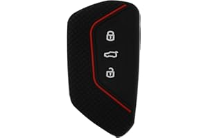 EMSea Car Key Cover Key Fob Cover Case Compatible with Golf 8 Seat Leon MK 4/Tarraco/Ateca Skoda Octavia Black with Red Stripe Silicone 3 Button Car Accessories