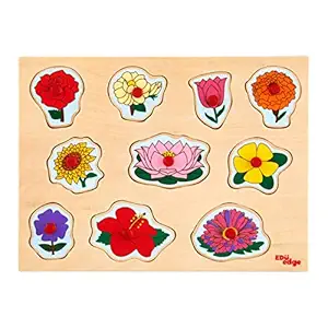 Eduedge Flowers Puzzle Printed on high quality plywood with child safe inks.  Smooth edges and corners .  Pencil grip knobs.Non-toxic Eco friendly product Puzzle Wooden toys Multi Color A very attractive and fun toy