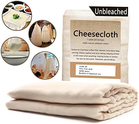 Cheesecloth /63 Sq Feet: Grade 90 -100% Unbleached Cotton - Reusable All Purpose Food Strainer &amp; Cold Brew Coffee Filter - Nut Milk Bag (7 Yards)