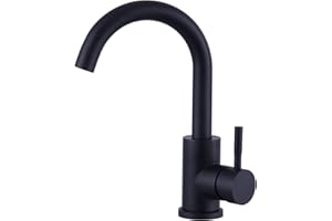 Wasserhahn Bad Schwarz, Woen-Flow 360° Drehbar Waschtischarmatur, Einfache Montage Mischbatterie Armatur mit Hohem Bogen Auslauf, Einhebelmischer Waschbecken Armaturen für Bad Kleine Küche