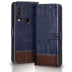 TheGiftKart Vivo Y12 / Y15 / Y17 / U10 Flip Cover Back Case | Leather Finish | Inbuilt Stand & Pockets | Wallet Flip Case Back Cover for Vivo Y12 / Y15 / Y17 / U10 (Blue & Brown)