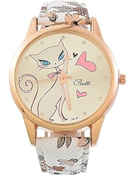 Souarts Damen Armbanduhr Einfach stil Katze Muster Elegant Analoge Quarz Uhr mit Batterie Weiß