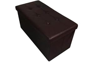 HomeHarmony Folding Storage Ottoman Seat, Stool, Toy Storage Box Faux Leather (Brown Large)