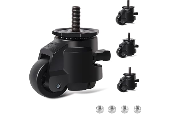 RRIUTO Tunga lasthjul M12 x 30, justerbart spärrhandtag, 4 hjul 1 000 kg, 50 mm infällbara arbetsbänksrullar, 360° rotation, nivelleringshjul