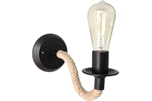 Mengjay Applique da parete vintage, Lampada da parete industriale in metallo creativo corda di canapa con stile retrò per bar, cucina, soggiorno e camera da letto, lampada da incasso E27
