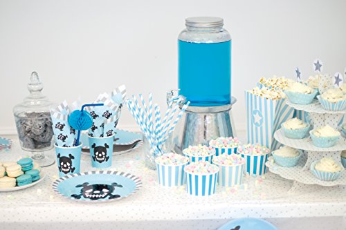 JaBaDaBaDo Partypaket „Streifen“ blau oder pink bunt Partyset ausgefallen Kindergeburtstag Deko Tischdeko Geburtstag Mädchen Junge Partydeko Honeycombs Strohhalm Partyhütchen - 8